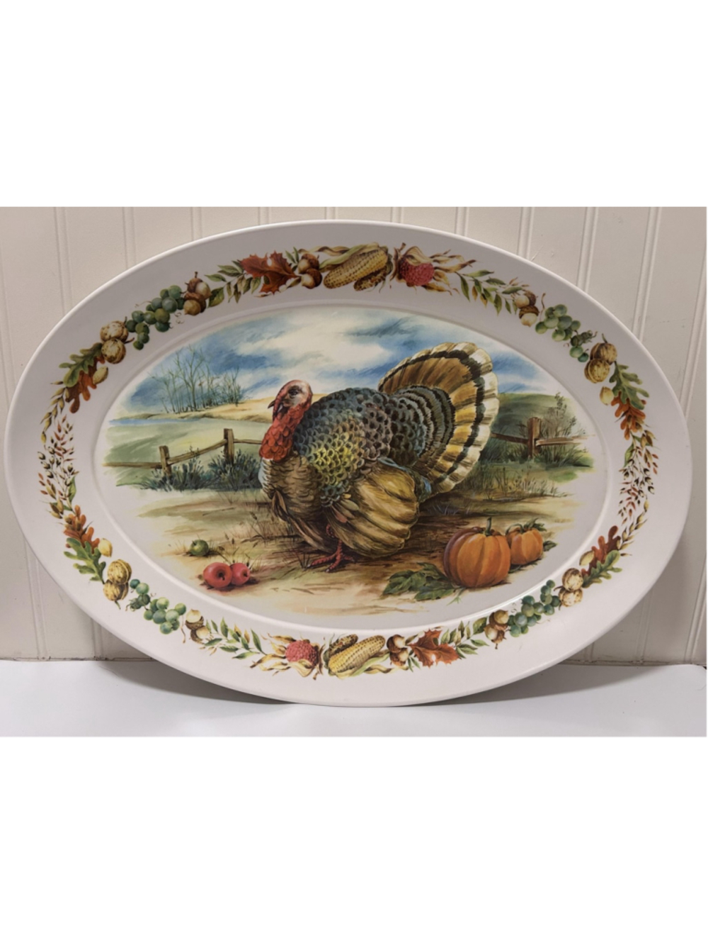 Large Oval Turkey Platter Thanksgiving Pumpkins Fruit Decor 21X15X1.5